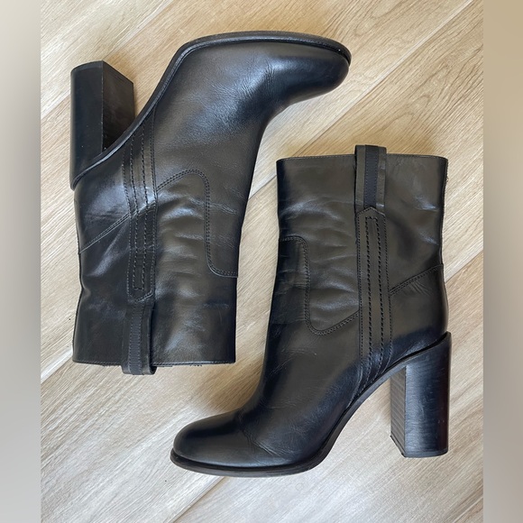 Kate Spade Black Leather Stacked Heel mid Calf Ankle Boots - Picture 6 of 12